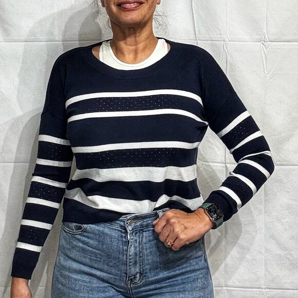 Gap Navy Striped Oversized Sweater Sz XS - Picture 1 of 11